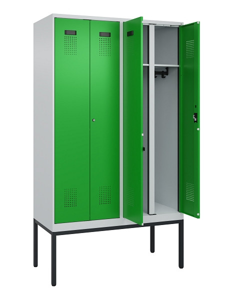 C+P Schwarz-Weiß-Spind Evolo PLUS, Gestell, 4 Abteile, 2120x1200x500mm, 7035/603, Zylinderschloss, 0490327-40 S10038