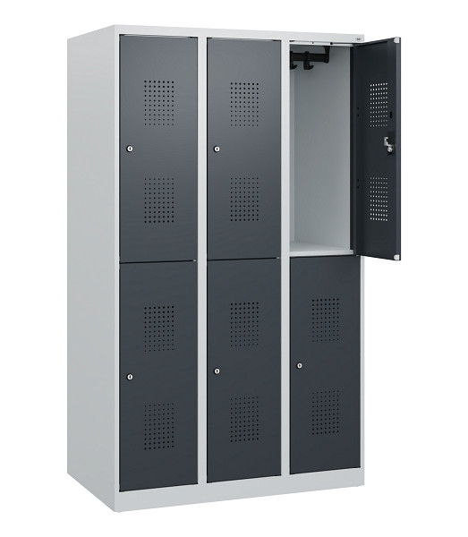 C+P Doppelstöckiger Spind Evolo PLUS, 6 Fächer, 1530x900x500mm, 7035/7016, Zylinderschloss, 0493005-30 S10039