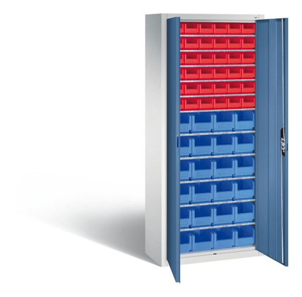 C+P Magazinschrank Serie 13, H1690xB700xT300mm, Farbe: Lichtgrau / Fernblau, Muldengriff, 133413-23 S10035