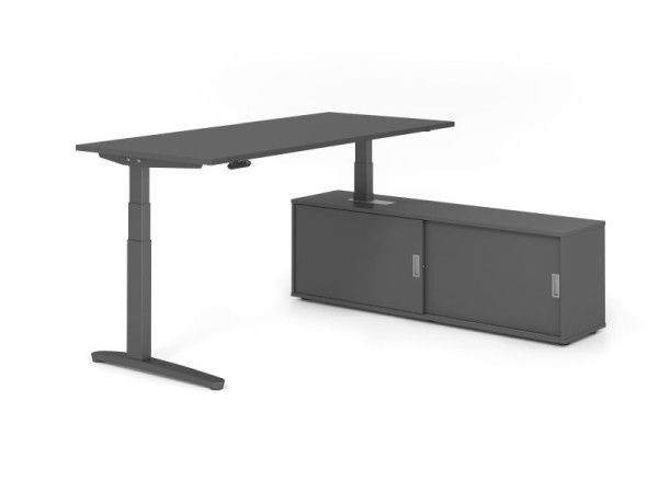 Hammerbacher Schreibtisch XBHM19, 180x80cm, Platte: Graphit, 25mm dick, C-Fuß Gestell Graphit, Höhe: 65 - 129 cm, Ahorn, SB/G/G/G/G, VXBHM19SB/G/G/G/G