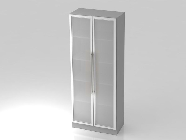 Hammerbacher Glastürenschrank 5OH, Sockelblende, Relinggriff, Grau/Silber, 80x42x200,4 cm (BxTxH), V7100G/5/S/RE