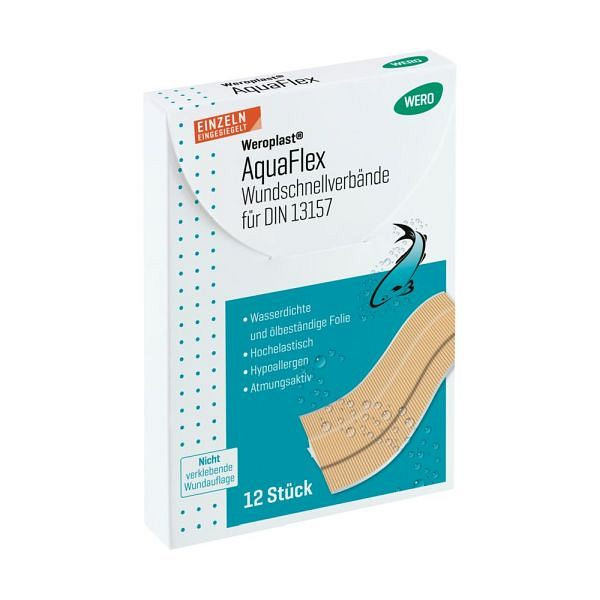 WERO Weroplast AquaFlex Wundschnellverbände DIN 13157 - 2021, 12 Stück, 170268