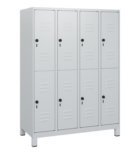 C+P Doppelstöckiger Spind Classic PLUS, Füße, 4 Abteile, 1630x1200x500mm, 7035/7035, Drehriegel, 0803105-40 S10009