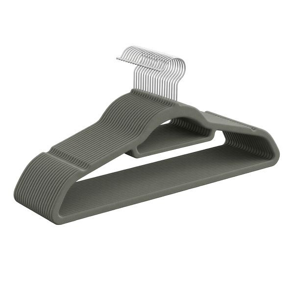 SONGMICS Samtbügel, Set aus 20 Kleiderbügeln, rutschfest, 360° schwenkbarem Haken, 0,6 cm dick, 43,5 cm lang, für Kleiderhosen, grau, CRF20V