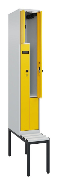 C+P Z-Spind Evolo PLUS, Bank, 2 Fächer, 2120x300x815mm, 7035/1023, Drehriegel, Sitzfläche Kunststoff, Sitzbank, 0490537-102 S10055