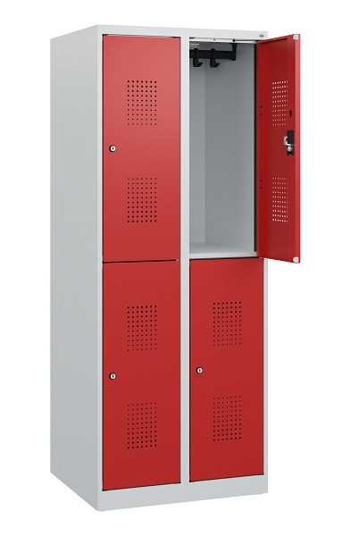 C+P Doppelstöckiger Spind Evolo PLUS, 4 Fächer, 1530x600x500mm, 7035/3000, Zylinderschloss, 0493005-20 S10024
