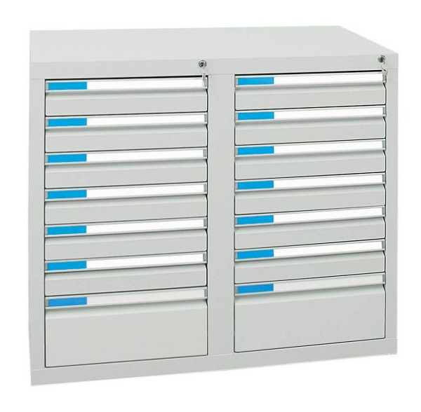 stumpf Schubladenschrank Serie ESTA, RAL 7035/7035, 14 Schubladen (12x100, 2x200 mm), 7602207