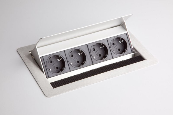 EVOline Steckdosenleiste 4xVDE Steckdosen mit Einbau, Edelstahl gebürstet, versenkbar, VELDOSE1