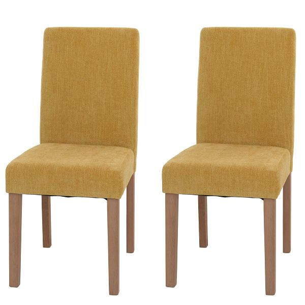 Mendler 2er-Set Esszimmerstuhl Littau, Stuhl Küchenstuhl Hochlehner, Stoff/Textil Chenille Holz, gelb, naturfarbene Beine, 107736