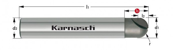 Karnasch CVD - 3D - Radiusfräser mit Kugelstirn d= 10,0 r= 5,00 d2=10 Z=2 / extra kurz CTG, 296521100010