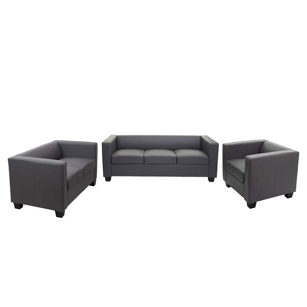 Mendler 3-2-1 Sofagarnitur Couchgarnitur Loungesofa Lille, Kunstleder, dunkelgrau, 80267