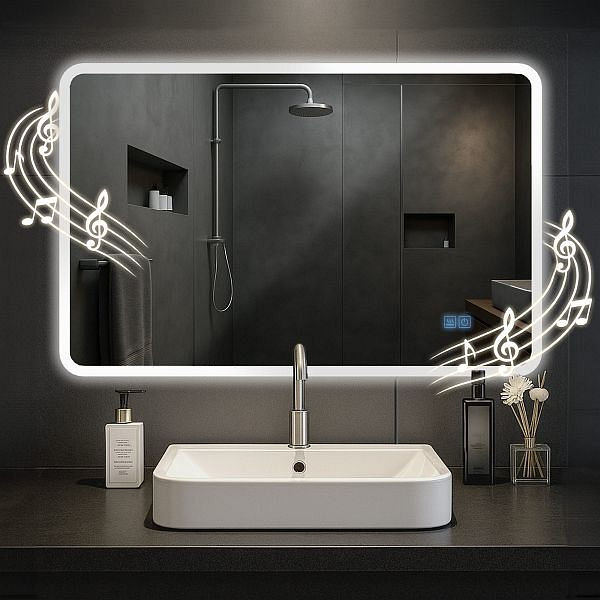 CLP Badspiegel Jericho 70x100 mm mit Bluetooth, klarglas, 326267