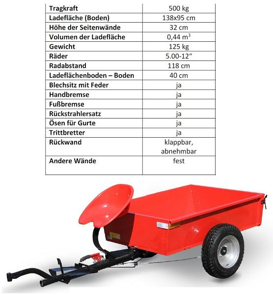 PowerPac Anhänger - maximale Nutzlast 500 kg für MF17, MAK17HV500/5