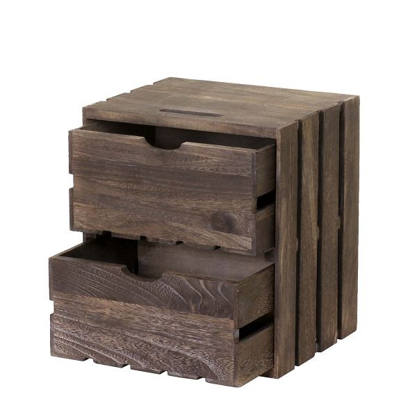 Mendler Kommode HWC-C62, Schubladenkommode Holzkiste, Shabby-Look Vintage, 2 Schubladen 36x32x26cm, braun, 61515