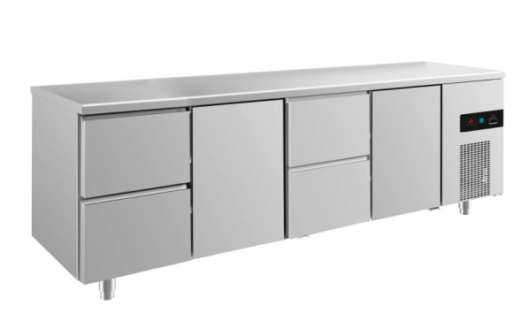 A&S Polarny Kühltisch -2 bis +8°C mit 2x Türen und 2x zwei Schubladen mittig-rechts+links, 2330 x 700 x 850 mm, KT4ZTZT