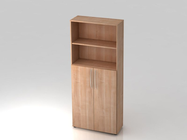 Hammerbacher Regal 5OH, 3OH Türen unten, Bogengriff Nussbaum/Nussbaum, 80x34,6x188 cm (BxTxH), V4770/N/N/BM