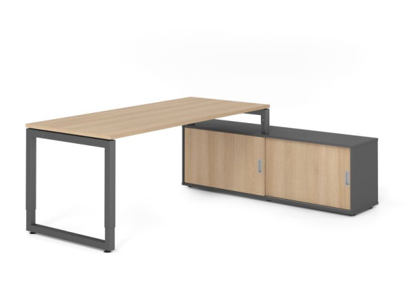 Hammerbacher Aufsatz-Schreibtisch RSE19, 180x80cm, Platte: Eiche, 25mm dick, Rahmen Graphit, höheneinstellbar, Ahorn, VRSE19SB/E/G/G/E