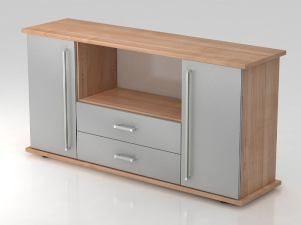 Hammerbacher Sideboard 2 Türen, 2, Schübe, Chromgriff Nussbaum/Silber, 166,1x44,8x84 cm (BxTxH), VSBTS/N/S/CE