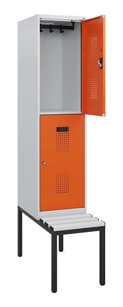 C+P Doppelstöckiger Spind Evolo PLUS, Bank, 2 Fächer, 1950x400x815mm, 7035/2004, Zylinderschloss, Sitzfläche Kunststoff, Sitzbank, 0493505-12 S10137