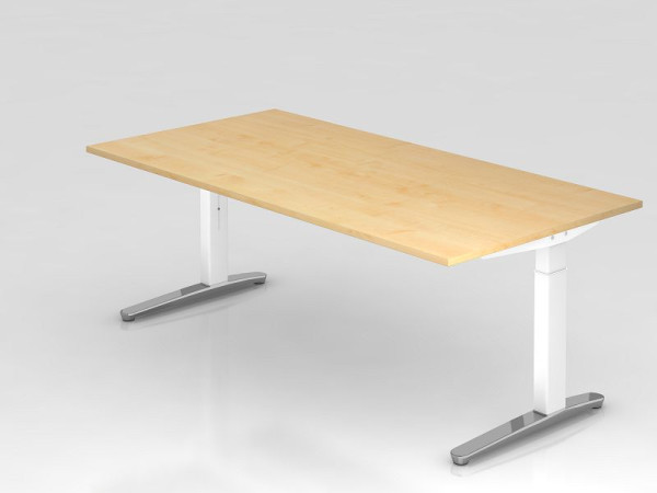Hammerbacher Schreibtisch C-Fuß 200x100cm Ahorn/Weiß (Poliert), Rechteckform, VXB2E/3/WC