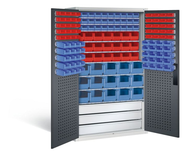 C+P Magazinschrank Serie 13, H1950xB1100xT535mm, Farbe: Lichtgrau / Schwarzgrau, Muldengriff, 130276-63 S10039