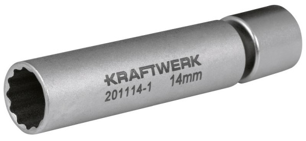 Kraftwerk 3/8 Zoll Zündkerzen-Stecknuss 14 mm mit Gelenk in schlanker Bauform, 201114-1