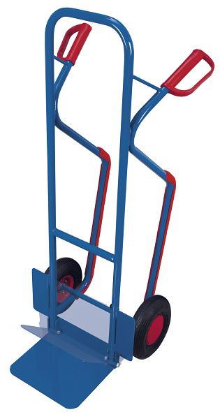 VARIOfit Stahlrohrkarre mit abklappbarer Schaufel, Außenmaße: 570 x 610 x 1.300 mm, RAL 5010 enzianblau, Radsatz: Luftbereifung, sk-710.217
