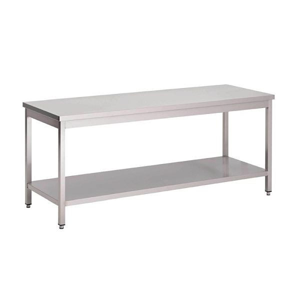 Gastro M Arbeitstisch mit Regalboden 180cm lang, mit Aufkantung, GN128