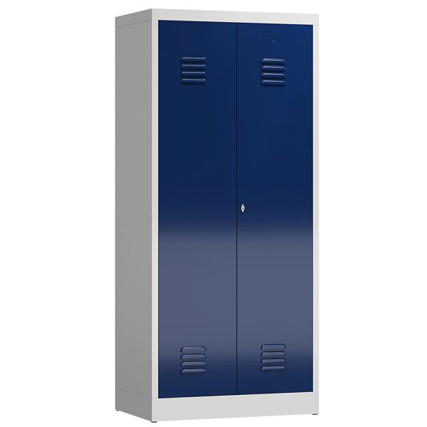 Lüllmann ClassiX Garderobenschrank, 2 Abteile mittig schließend, 1800 x 800 x 500 mm, lichtgrau/enzianblau, X-515421