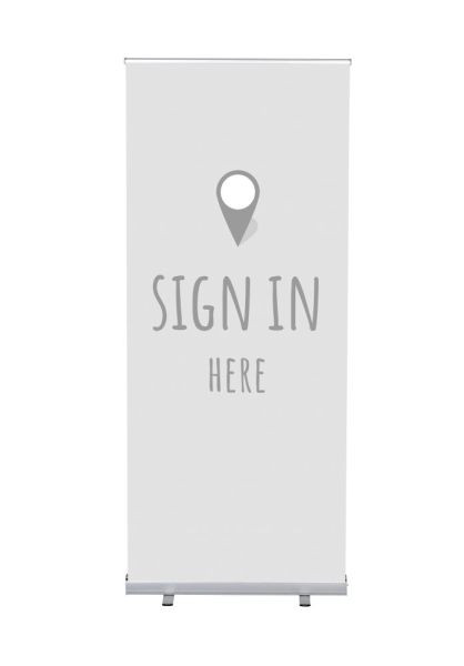 Showdown Displays Roll-Banner Budget 85 Komplettset Hier Anmelden Grau Englisch, RBB085LSFI349