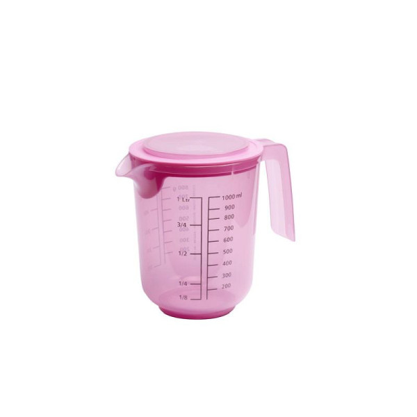 APS Rührbecher MIXUP, mit Deckel, Polypropylen, inkl. Spritzschutz, 1 Liter, Ø 12,5 cm, Höhe 16 cm, pink, 30073