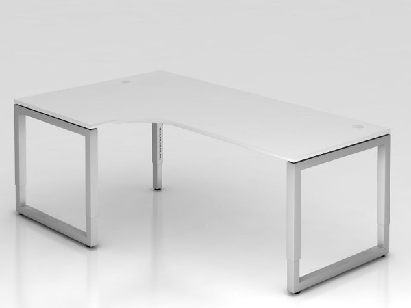 Hammerbacher Winkeltisch O-Fuß eckig 200x120cm 90° Weiß, Winkelform 90°, links oder rechts montierbar, VRS82/W/S