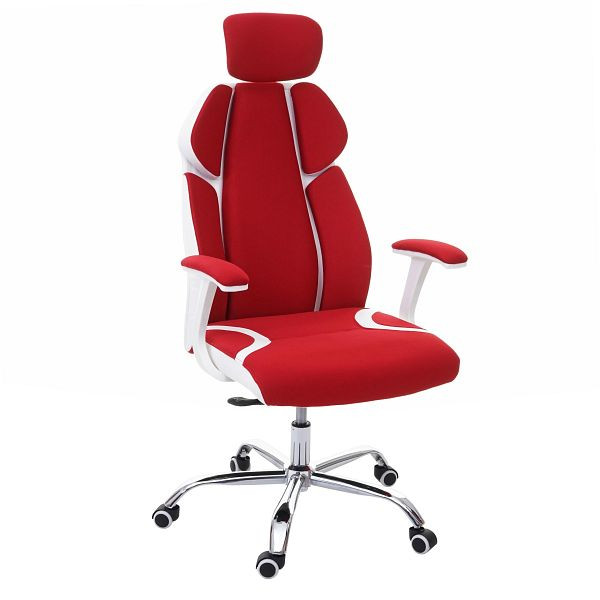 Mendler Bürostuhl HWC-F12, Schreibtischstuhl Drehstuhl Chefsessel, Sliding-Funktion Stoff/Textil + Kunstleder, rot/weiß, 69183