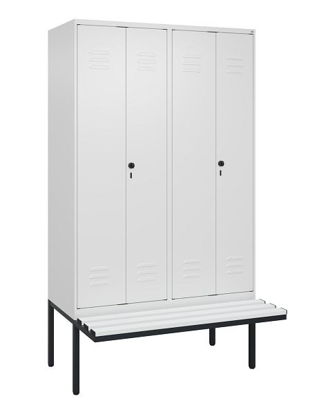 C+P Umkleidespind Classic PLUS SW, 4 Abteile, 2120x1200x815mm, 9016/9016, Drehriegel, Untergestell & Sitzfläche, 0800427-40 S10044