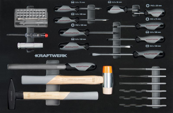 Kraftwerk BASIC LINE EVA Schraubendreher- und Schlagwerkzeug-Einlage, 60x40 cm, 49-teilig, 105.102.018