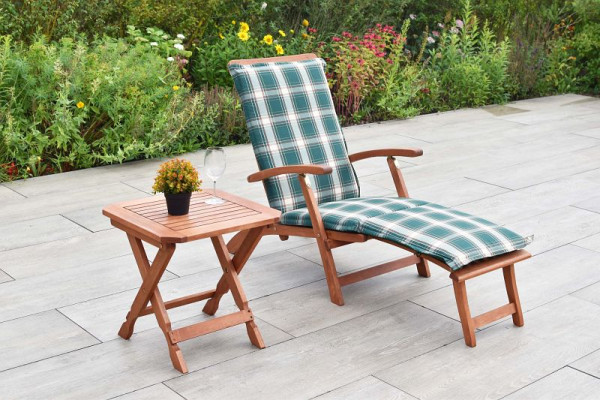 Merxx Deckchair Set 3-teilig, 1 Deckchair, klappbar, 1 Auflage, 1 Klapphocker, 50 x 50 cm, FSC Eukalyptusholz, 50096-100