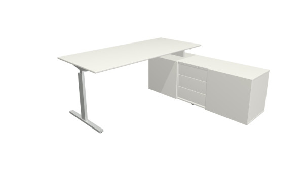 Kerkmann Komplettarbeitsplatz Form 2, Schreibtisch 180 x 80 cm x 74 cm, Sideboard 160 x 50 x 58 cm, Weiß, 11026210