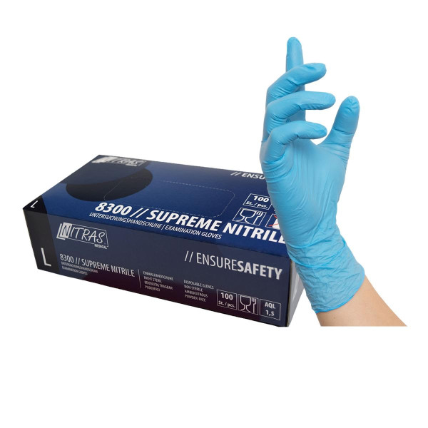 NITRAS SUPREME NITRILE, Nitril-Einmalhandschuhe, blau, Box, Größe: 2XL, VE: 10 x 100 Stück, 8300-2XL