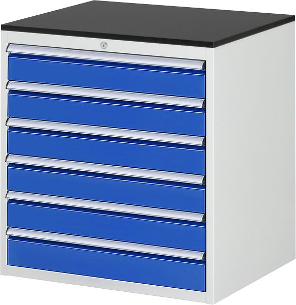 RAU Schubladenschrank Serie 7000, B770xT650xH820mm, Schubladen: 6xH120mm, Arbeitsplatte mit Melaminharzbeschichtung, Stärke 19mm, 03-XL5.16A-M.11