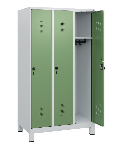 C+P Spind Evolo PLUS, Füße, 3 Abteile, 1630x900x500mm, 7035/6011, Drehriegel, 0490105-30 S10010