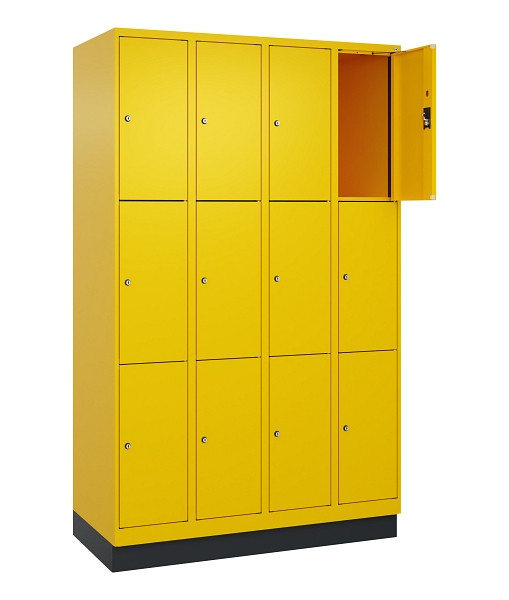 C+P Schließfachschrank Evolo PLUS, mit Sockel, 12 Fächer, 1950x1200x500mm, 1023/1023 Verkehrsgelb, Abteile 4, Abteilbreite 300 mm, 049020-403 S10022