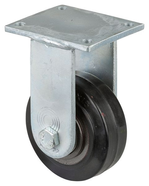 BS Rollen Schwerlastrolle, Bockrolle, Rad-Breite 38 mm, Rad-Ø 100 mm, Tragfähigkeit 150 kg, Elastik-Reifen schwarz, Guss, Kugellager, RR110.B81.100