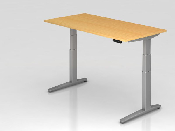 Hammerbacher Sitz-Steh-Schreibtisch elektrisch 160x80cm Buche/Silber, Rechteckform, VXBHM16/6/SS