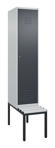C+P Umkleidespind Classic PLUS mit Mitteltrennwand, Bank, 2120x400x815mm, 7035/7016, Zylinderschloss, 0800507-12F S10023