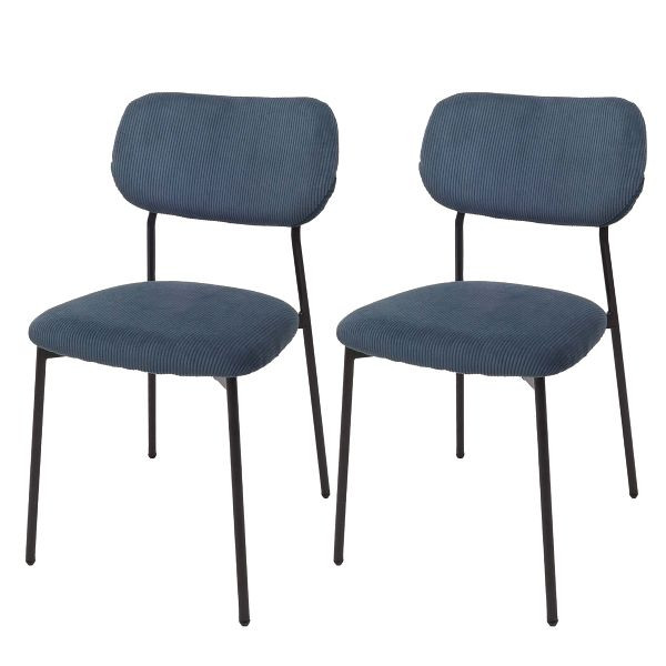 Mendler 2er-Set Esszimmerstuhl HWC-O26, Küchenstuhl Polsterstuhl Stuhl, Cord (330g/m²) Stoff/Textil Metall, blau, 122068