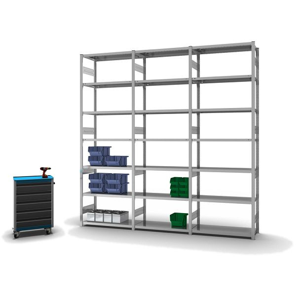 hofe Fachboden-Grundregal, 3000x400x1000 mm, 7 Fachebenen, verzinkt, 315 kg Fachlast, 2400 kg Feldlast, zweiseitige Bedienung, HZG30410AS