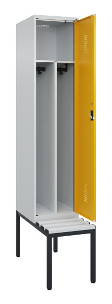 C+P Spind Evolo PLUS, 1 Abteile, 2120x400x815mm, 7035/1004, Haken 4, Zylinderschloss, Sitzfläche Kunststoff, Sitzbank, Trennwand, 0490507-12F S10081