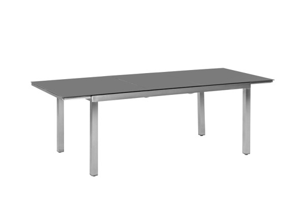 Merxx Ausziehtisch 180 (240) x 100 cm, silbernes Gestell / graue Glasplatte, Edelstahl, 26625-219