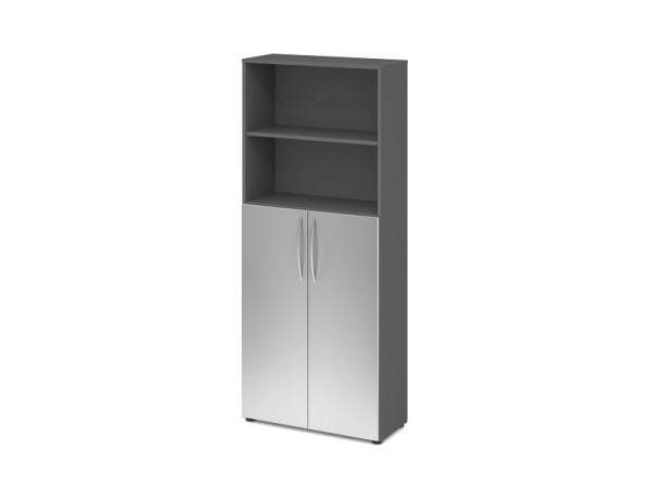 Hammerbacher Regal 5OH, 3OH Türen unten BM Graphit/Silber, V4770/G/S/BM