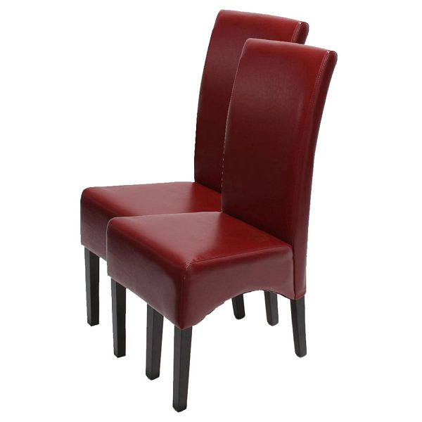 Mendler 2er-Set Esszimmerstuhl Küchenstuhl Stuhl Latina, LEDER, rot, dunkle Beine, 7956